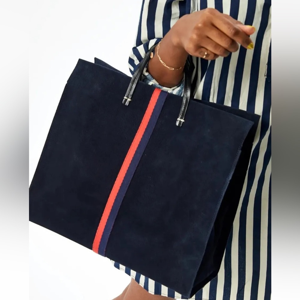 CLARE V. Simple Perforated Suede Tote Navy Blue $555+ NEW